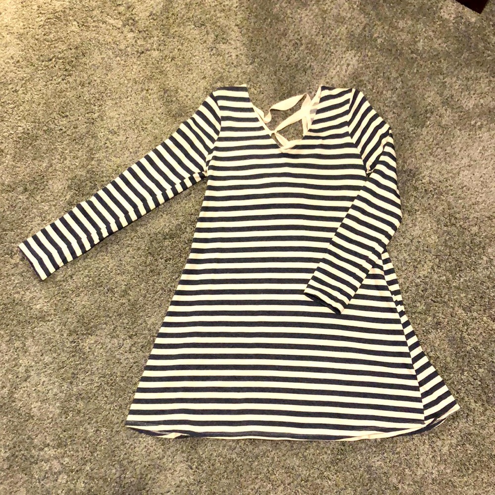Casual navy blue and cream striped dress
